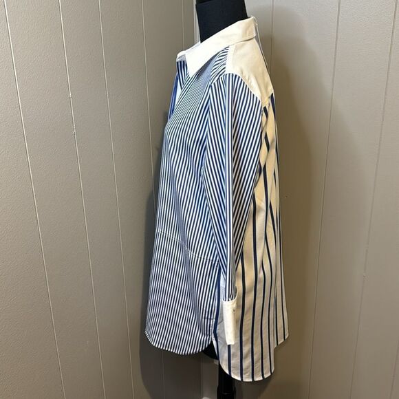 Chico’s blue/white stripe no-iron button front long tunic. 3/4 cuffed sleeves. - Picture 8 of 9